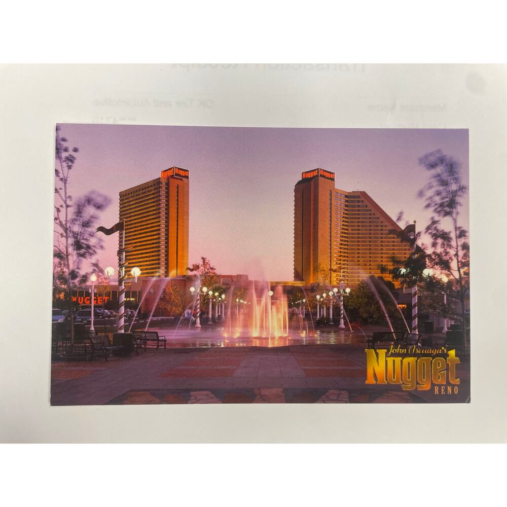 Vintage John Ascuaga’s Nugget Reno Postcard Night Fountain View Casino & Hotel